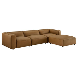 Modway Furniture Auren 4-Piece Vegan Leather Modular Sofa Set - Stylish, Comfortable Seating for Modern Living Spaces Camel EEI-7128-CAM