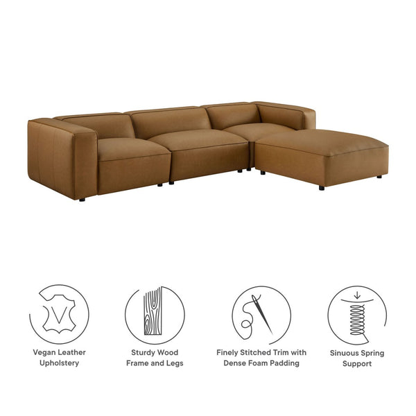 Modway Furniture Auren 4-Piece Vegan Leather Modular Sofa Set - Stylish, Comfortable Seating for Modern Living Spaces Camel EEI-7128-CAM