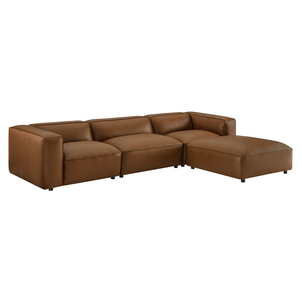 Modway Furniture Auren 4-Piece Vegan Leather Modular Sofa Set - Stylish, Comfortable Seating for Modern Living Spaces Coffee EEI-7128-COF