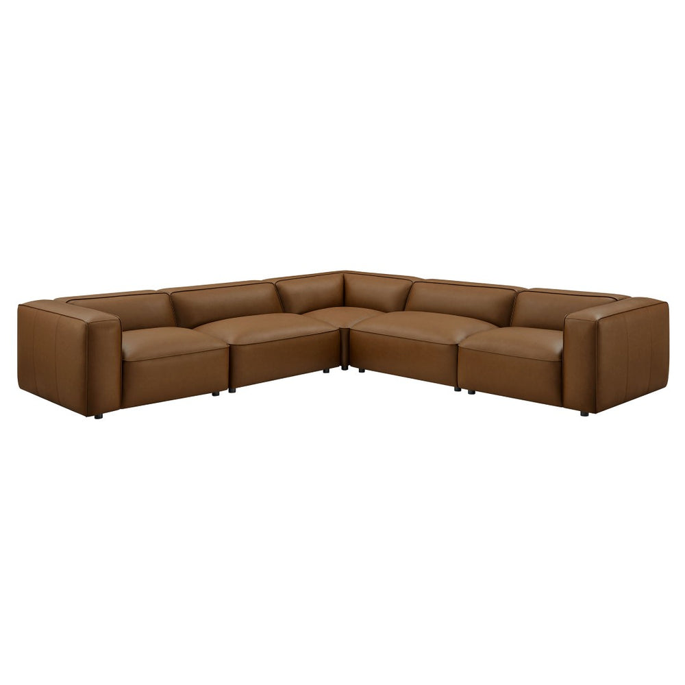 Modway Furniture Auren 5-Piece Modular L-Shaped Sofa in Vegan Leather - Contemporary Comfort for Your Living Space Coffee EEI-7129-COF