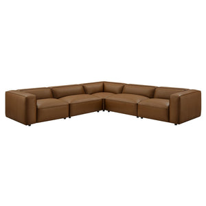 Modway Furniture Auren 5-Piece Modular L-Shaped Sofa in Vegan Leather - Contemporary Comfort for Your Living Space Coffee EEI-7129-COF