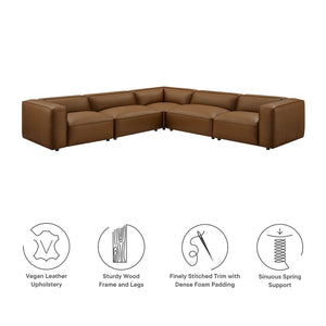 Modway Furniture Auren 5-Piece Modular L-Shaped Sofa in Vegan Leather - Contemporary Comfort for Your Living Space Coffee EEI-7129-COF