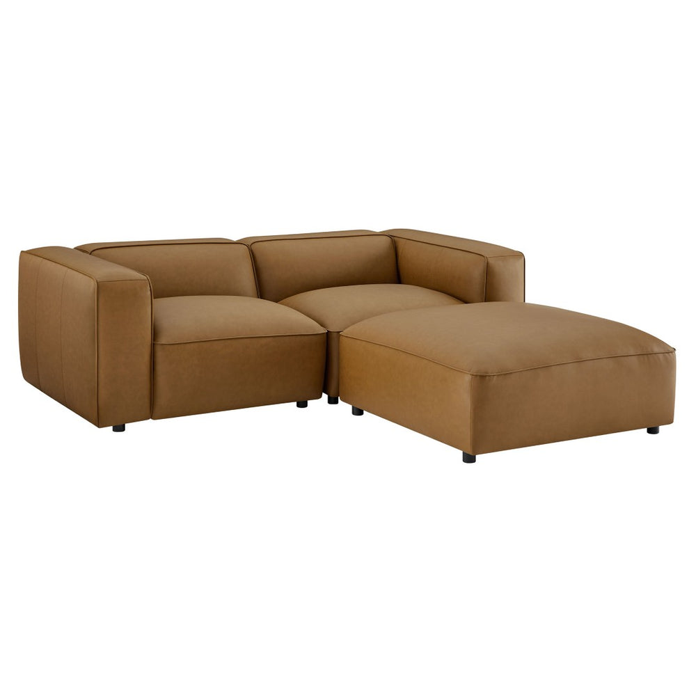 Modway Furniture Auren 3-Piece Vegan Leather Modular Loveseat with Ottoman - Stylish Comfort for Modern Living Spaces Camel EEI-7130-CAM