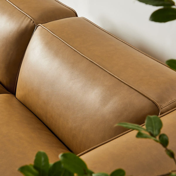 Modway Furniture Auren 3-Piece Vegan Leather Modular Loveseat with Ottoman - Stylish Comfort for Modern Living Spaces Camel EEI-7130-CAM