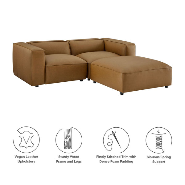 Modway Furniture Auren 3-Piece Vegan Leather Modular Loveseat with Ottoman - Stylish Comfort for Modern Living Spaces Camel EEI-7130-CAM