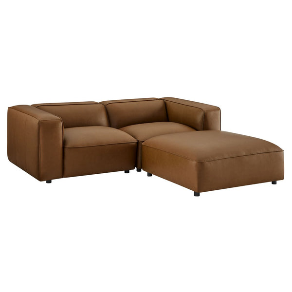 Modway Furniture Auren 3-Piece Vegan Leather Modular Loveseat with Ottoman - Stylish Comfort for Modern Living Spaces Coffee EEI-7130-COF