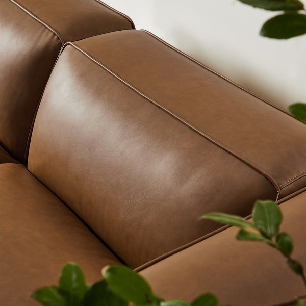 Modway Furniture Auren 3-Piece Vegan Leather Modular Loveseat with Ottoman - Stylish Comfort for Modern Living Spaces Coffee EEI-7130-COF