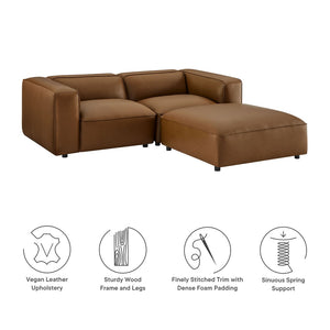 Modway Furniture Auren 3-Piece Vegan Leather Modular Loveseat with Ottoman - Stylish Comfort for Modern Living Spaces Coffee EEI-7130-COF