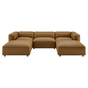 Modway Furniture Auren 5-Piece Modular U-Shaped Sofa in Vegan Leather for Modern Living Room Comfort and Style Camel EEI-7131-CAM