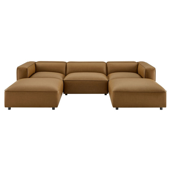 Modway Furniture Auren 5-Piece Modular U-Shaped Sofa in Vegan Leather for Modern Living Room Comfort and Style Camel EEI-7131-CAM