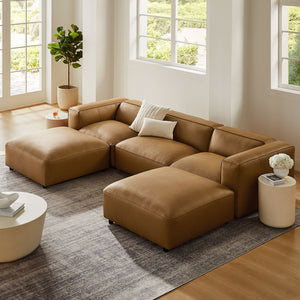 Modway Furniture Auren 5-Piece Modular U-Shaped Sofa in Vegan Leather for Modern Living Room Comfort and Style Camel EEI-7131-CAM