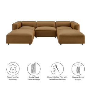 Modway Furniture Auren 5-Piece Modular U-Shaped Sofa in Vegan Leather for Modern Living Room Comfort and Style Camel EEI-7131-CAM