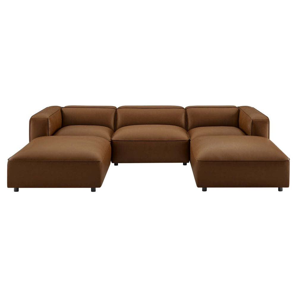 Modway Furniture Auren 5-Piece Modular U-Shaped Sofa in Vegan Leather for Modern Living Room Comfort and Style Coffee EEI-7131-COF