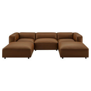 Modway Furniture Auren 5-Piece Modular U-Shaped Sofa in Vegan Leather for Modern Living Room Comfort and Style Coffee EEI-7131-COF