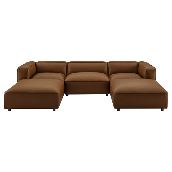 Modway Furniture Auren 5-Piece Modular U-Shaped Sofa in Vegan Leather for Modern Living Room Comfort and Style Coffee EEI-7131-COF