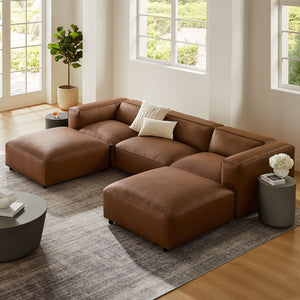Modway Furniture Auren 5-Piece Modular U-Shaped Sofa in Vegan Leather for Modern Living Room Comfort and Style Coffee EEI-7131-COF