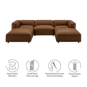 Modway Furniture Auren 5-Piece Modular U-Shaped Sofa in Vegan Leather for Modern Living Room Comfort and Style Coffee EEI-7131-COF