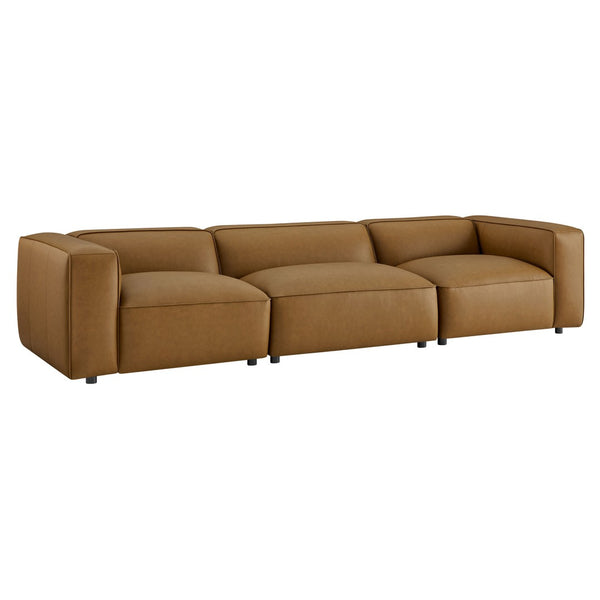 Modway Furniture Auren 3-Piece Vegan Leather Modular Sofa Set - Modern Comfort, Flexible Design for Any Space Camel EEI-7132-CAM