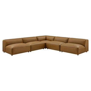 Modway Furniture Auren 5-Piece Vegan Leather Modular Sectional Sofa - Stylish, Comfortable Design for Any Space Camel EEI-7133-CAM