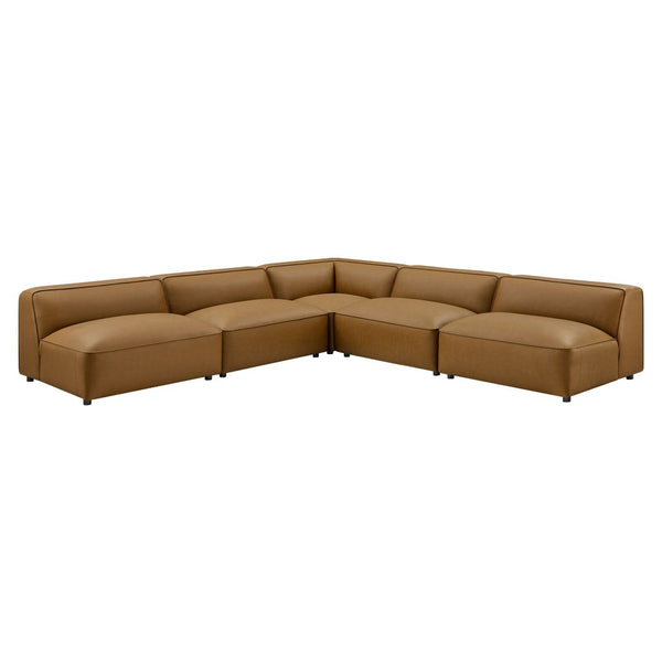 Modway Furniture Auren 5-Piece Vegan Leather Modular Sectional Sofa - Stylish, Comfortable Design for Any Space Camel EEI-7133-CAM