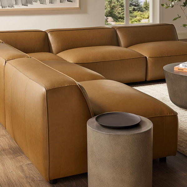 Modway Furniture Auren 5-Piece Vegan Leather Modular Sectional Sofa - Stylish, Comfortable Design for Any Space Camel EEI-7133-CAM