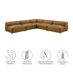Modway Furniture Auren 5-Piece Vegan Leather Modular Sectional Sofa - Stylish, Comfortable Design for Any Space Camel EEI-7133-CAM