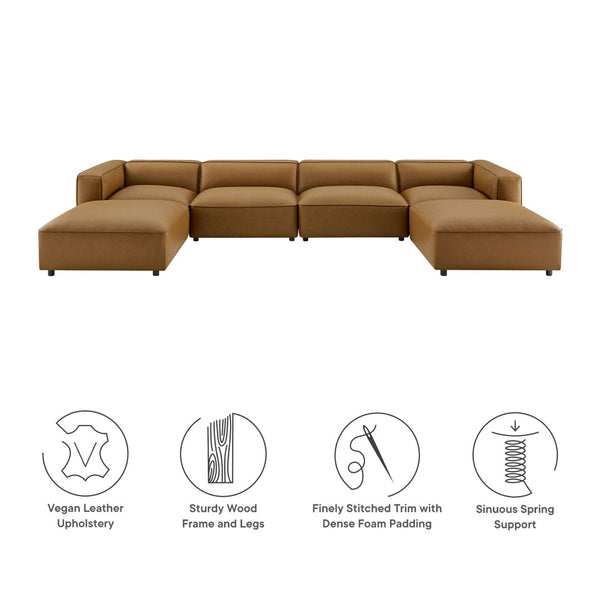Modway Furniture Auren 6-Piece Modular Vegan Leather Sofa Set for Elegant Living Spaces - Versatile & Comfortable Design Camel EEI-7134-CAM