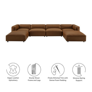 Modway Furniture Auren 6-Piece Modular Vegan Leather Sofa Set for Elegant Living Spaces - Versatile & Comfortable Design Coffee EEI-7134-COF