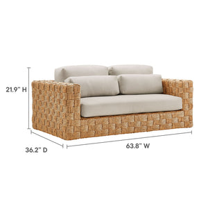 Modway Furniture Thames 4-Piece Outdoor Patio Set - Weather-Resistant Wicker Loveseat, Armchairs & Coffee Table EEI-7135-NAT-LGR