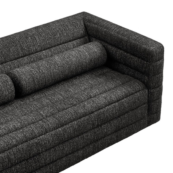 Modway Furniture Relle Boucle Upholstered Sofa with Channel Tufting – Elegant Mid-Century Design for Modern Living Charcoal EEI-7136-CHA