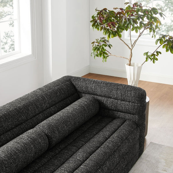 Modway Furniture Relle Boucle Upholstered Sofa with Channel Tufting – Elegant Mid-Century Design for Modern Living Charcoal EEI-7136-CHA