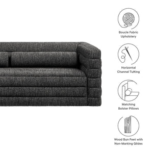 Modway Furniture Relle Boucle Upholstered Sofa with Channel Tufting – Elegant Mid-Century Design for Modern Living Charcoal EEI-7136-CHA