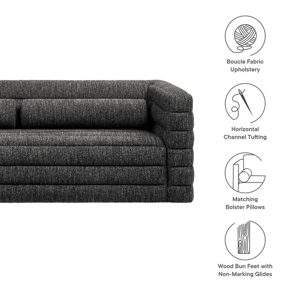 Modway Furniture Relle Boucle Upholstered Sofa with Channel Tufting – Elegant Mid-Century Design for Modern Living Charcoal EEI-7136-CHA