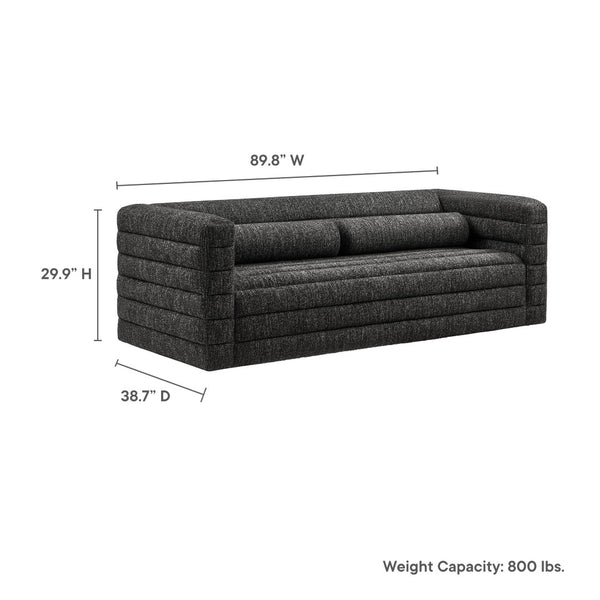Modway Furniture Relle Boucle Upholstered Sofa with Channel Tufting – Elegant Mid-Century Design for Modern Living Charcoal EEI-7136-CHA