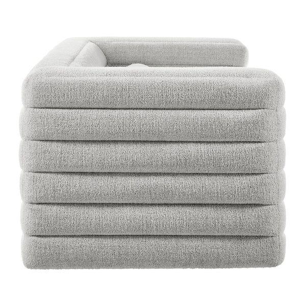 Modway Furniture Relle Boucle Upholstered Sofa with Channel Tufting – Elegant Mid-Century Design for Modern Living Newsprint EEI-7136-NPT