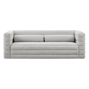 Modway Furniture Relle Boucle Upholstered Sofa with Channel Tufting – Elegant Mid-Century Design for Modern Living Newsprint EEI-7136-NPT
