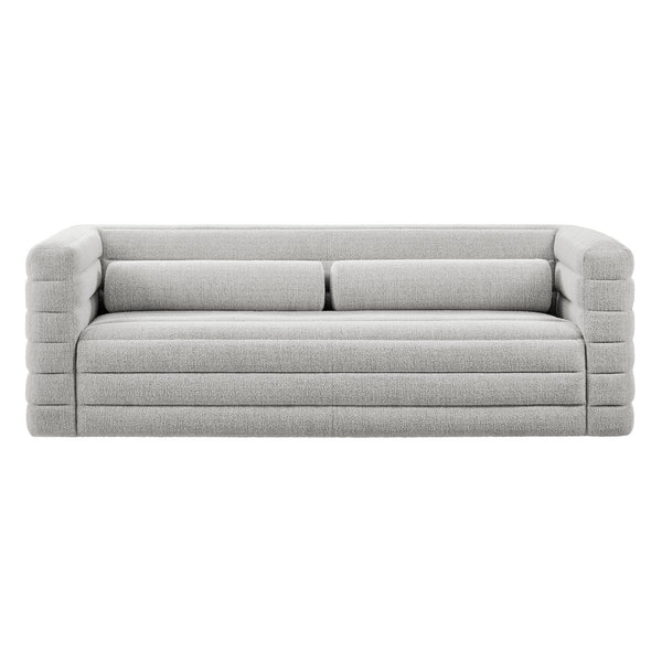 Modway Furniture Relle Boucle Upholstered Sofa with Channel Tufting – Elegant Mid-Century Design for Modern Living Newsprint EEI-7136-NPT