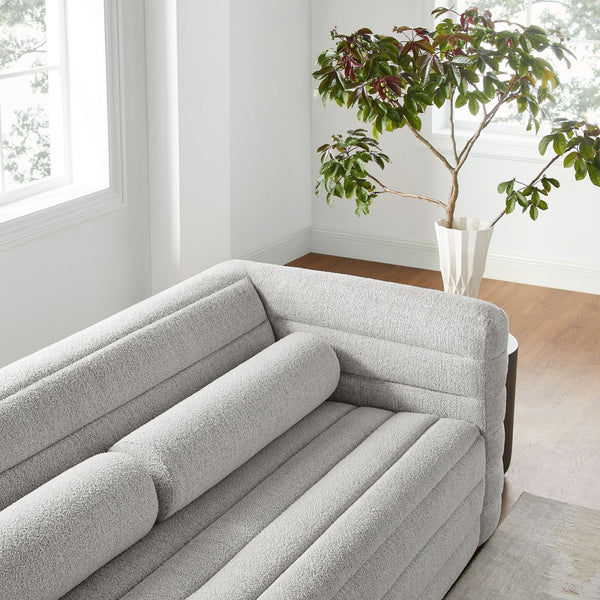 Modway Furniture Relle Boucle Upholstered Sofa with Channel Tufting – Elegant Mid-Century Design for Modern Living Newsprint EEI-7136-NPT