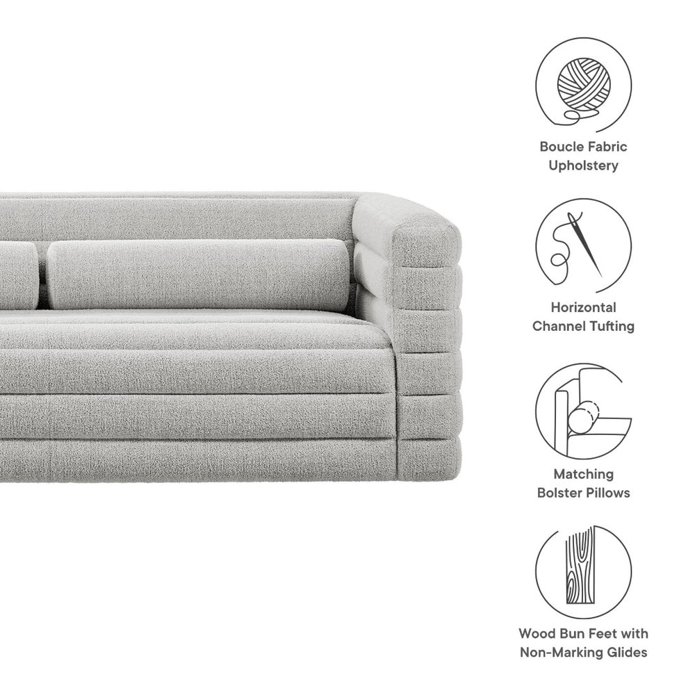 Modway Furniture Relle Boucle Upholstered Sofa with Channel Tufting – Elegant Mid-Century Design for Modern Living Newsprint EEI-7136-NPT