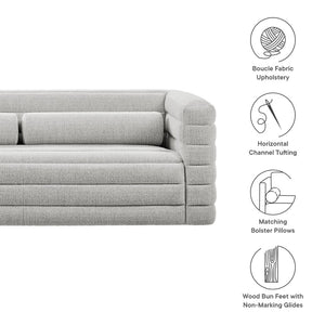 Modway Furniture Relle Boucle Upholstered Sofa with Channel Tufting – Elegant Mid-Century Design for Modern Living Newsprint EEI-7136-NPT