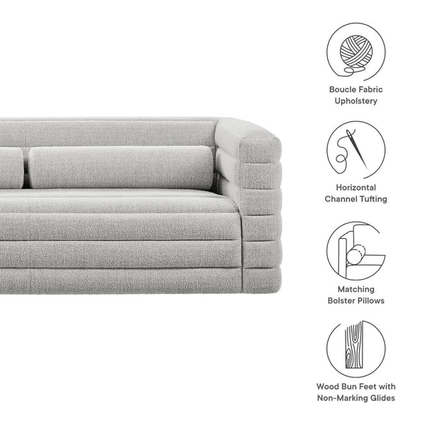 Modway Furniture Relle Boucle Upholstered Sofa with Channel Tufting – Elegant Mid-Century Design for Modern Living Newsprint EEI-7136-NPT