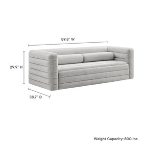 Modway Furniture Relle Boucle Upholstered Sofa with Channel Tufting – Elegant Mid-Century Design for Modern Living Newsprint EEI-7136-NPT