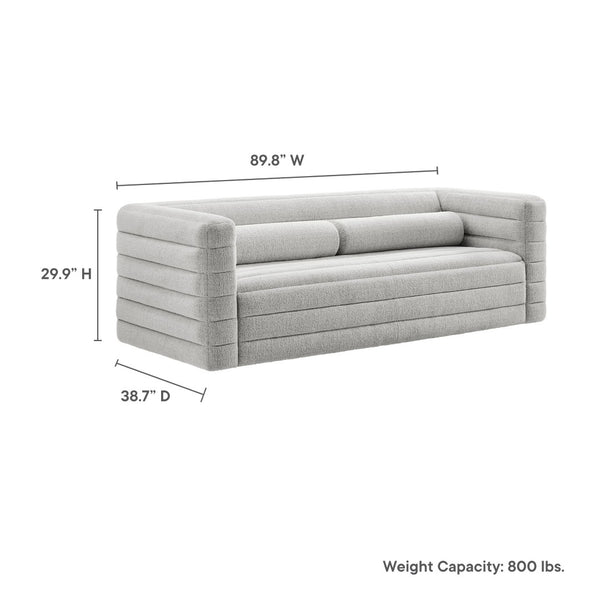 Modway Furniture Relle Boucle Upholstered Sofa with Channel Tufting – Elegant Mid-Century Design for Modern Living Newsprint EEI-7136-NPT