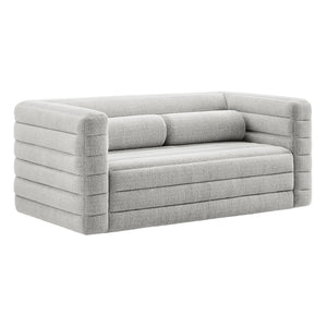 Modway Furniture Relle Channel Tufted Boucle Loveseat - Mid-Century Modern Design for Cozy Living Spaces, Grey Newsprint EEI-7137-NPT