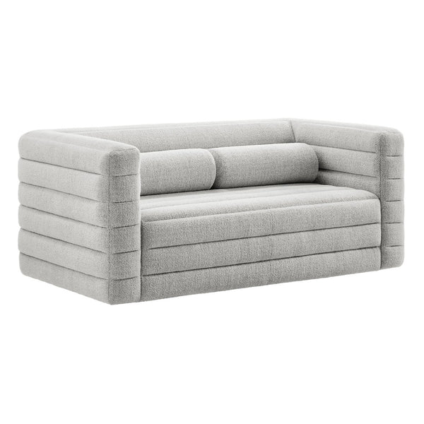 Modway Furniture Relle Channel Tufted Boucle Loveseat - Mid-Century Modern Design for Cozy Living Spaces, Grey Newsprint EEI-7137-NPT