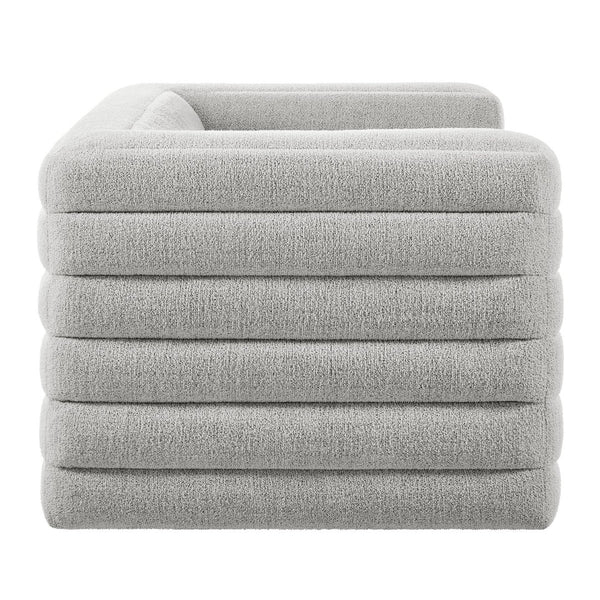 Modway Furniture Relle Channel Tufted Boucle Loveseat - Mid-Century Modern Design for Cozy Living Spaces, Grey Newsprint EEI-7137-NPT