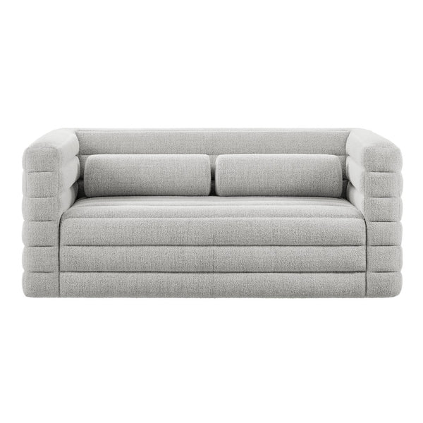 Modway Furniture Relle Channel Tufted Boucle Loveseat - Mid-Century Modern Design for Cozy Living Spaces, Grey Newsprint EEI-7137-NPT