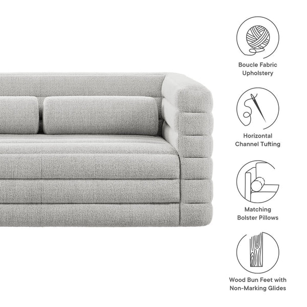 Modway Furniture Relle Channel Tufted Boucle Loveseat - Mid-Century Modern Design for Cozy Living Spaces, Grey Newsprint EEI-7137-NPT