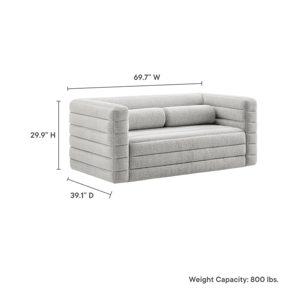 Modway Furniture Relle Channel Tufted Boucle Loveseat - Mid-Century Modern Design for Cozy Living Spaces, Grey Newsprint EEI-7137-NPT