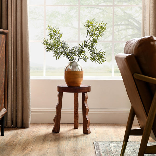 Modway Furniture Sorrel Hand-Carved Wood Stool - Rustic Mango Wood Accent Seat for Home Decor & Versatile Use EEI-7140-WAL